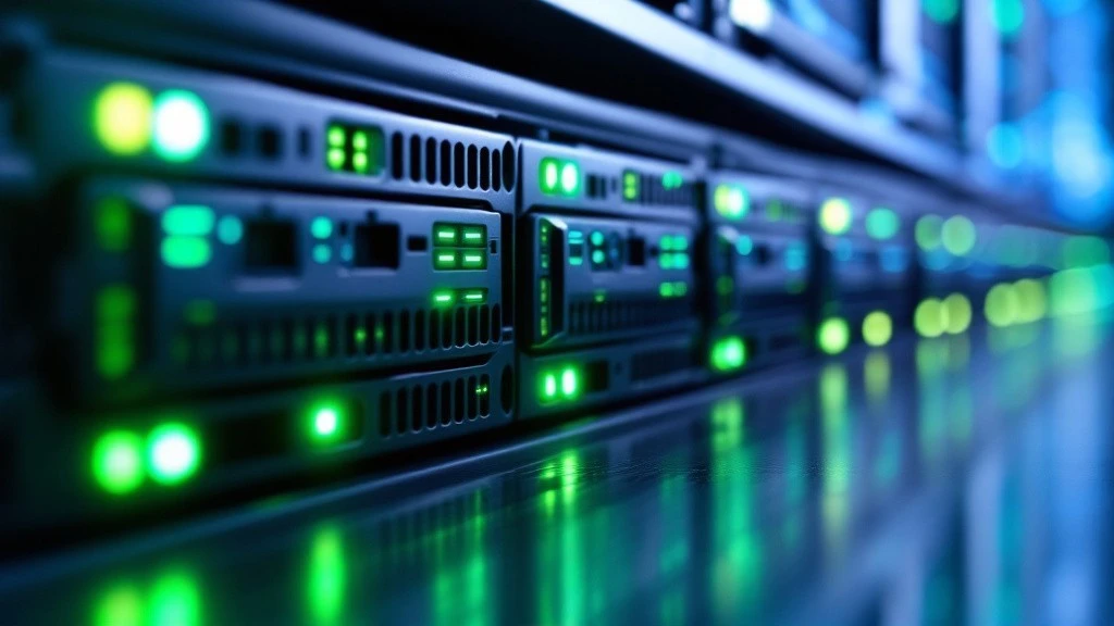 Steady green lights on IT hardware signify system health and high operational efficiency.