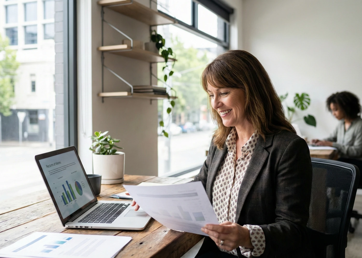 Small business owner working on laptop in modern Melbourne office